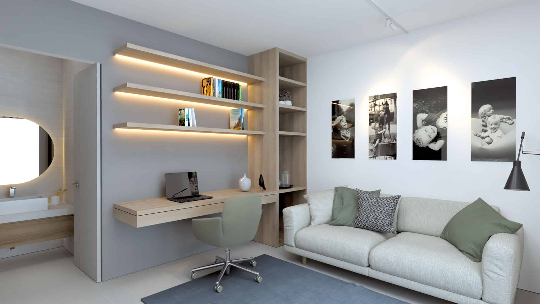 111111 Wellness clinic secondary therapy room with a connecting door to the main room, designed by Beatrice Leupold